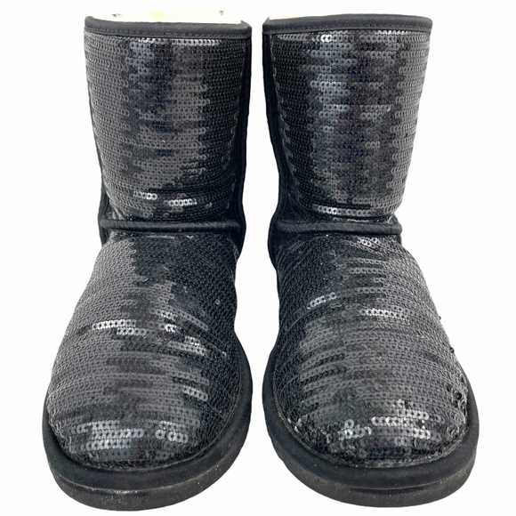 Ugg Classic Short Boots Womens Size 6 Black Cosmos Sequin Spark Shearling Lined - Picture 5 of 12